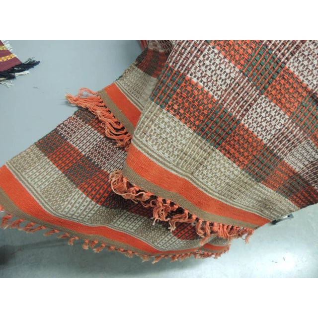 2000 - 2009 Vintage Red & Orange Woven Check Pattern Indian Textile For Sale - Image 5 of 6