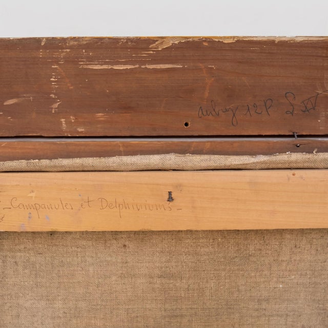 R. Aubry, Bouquet of Delphiniums and Campanulas, 1947, Oil on Canvas, Framed For Sale - Image 15 of 18