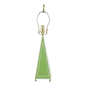 1980s French Hand-Painted Green Obelisk Lamp With White Trim