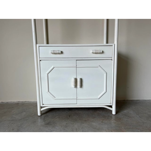 Mid-Century Modern Vintage Bent Rattan White Painted Bookcase For Sale - Image 3 of 13