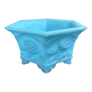 Vintage Fenton Blue Satin Glass Footed Jardiniere Cachepot Planter