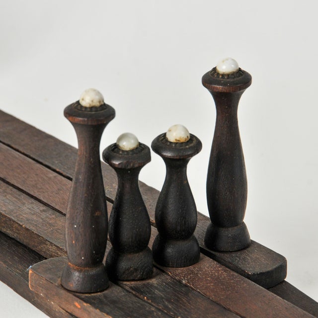 Antique Accordion Peg Holder With Porcelain Caps | Wall Mount Early 1900's Expandable Peg Rack For Sale - Image 4 of 13