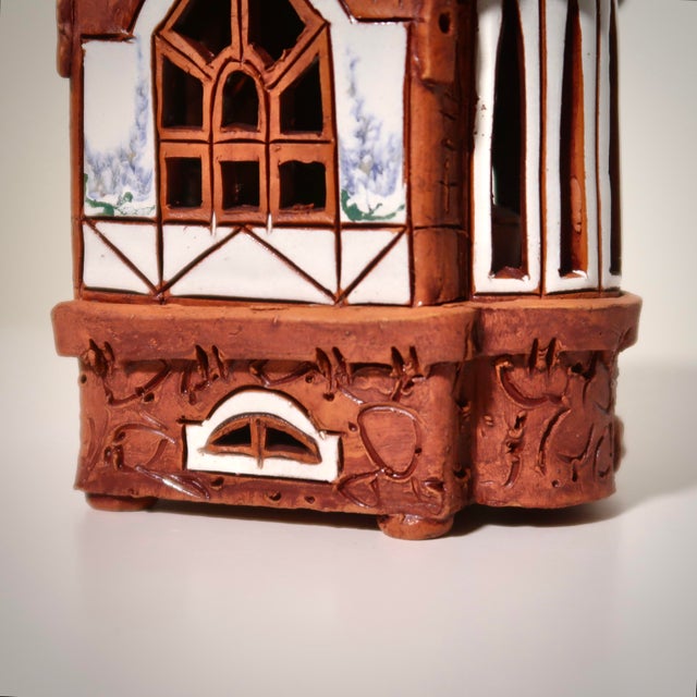 Handmade Vintage Fairytale Style Ceramic Cottage Sculpture With Hand-Painted Accents For Sale - Image 12 of 15