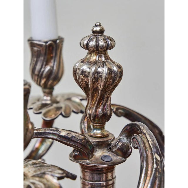 Silver-Plated Bronze 3-Armed Candelabras, Set of 2 For Sale - Image 7 of 10