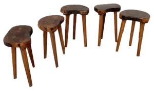 Olive Tree Tripod Stools, 1950s, Set of 5