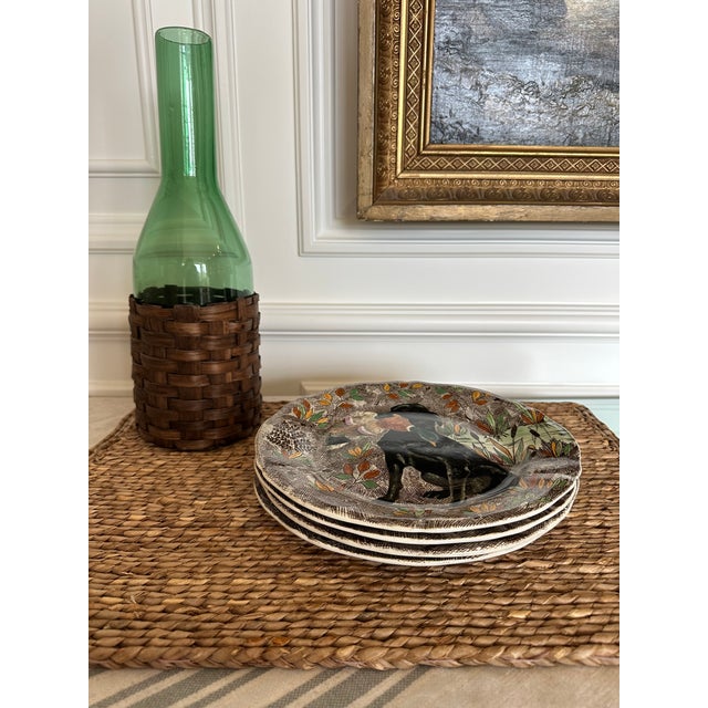 Vintage 13.5” Mid-Century Italian Emerald Green Glass Carafe With Fitted Woven Sleeve For Sale - Image 9 of 15