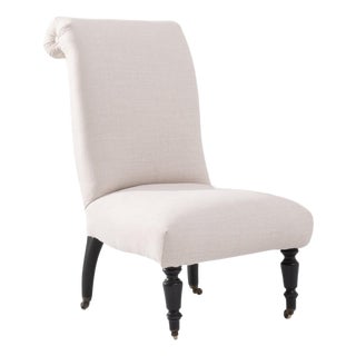 1900s French Wooden Upholstered Chair on Wheels For Sale