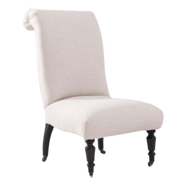 1900s French Wooden Upholstered Chair on Wheels For Sale