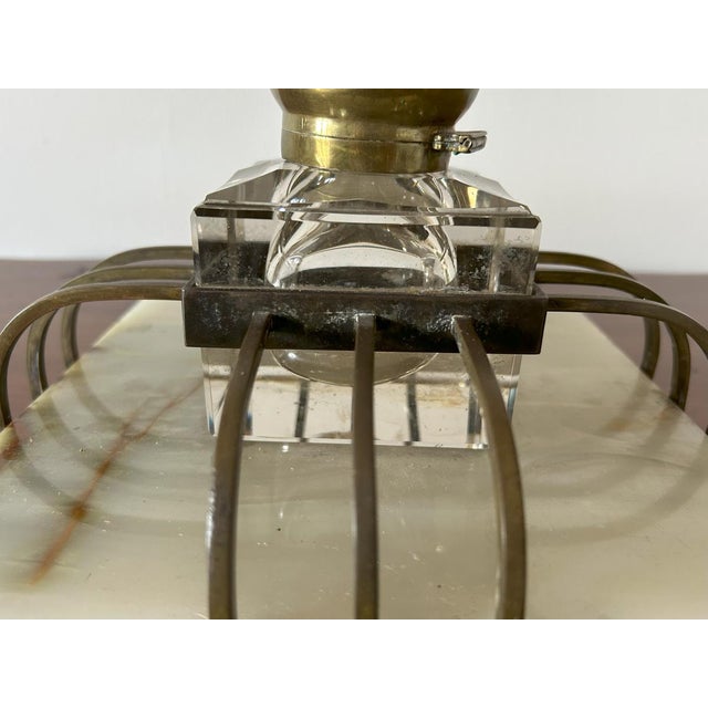 Inkwell in Onyx, Gold Metal and Crystal Tray, 1920s For Sale - Image 4 of 9