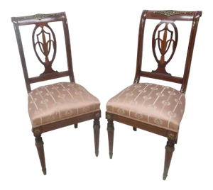 19th C French Inlaid Ormolu Mounted Side Chairs - a Pair