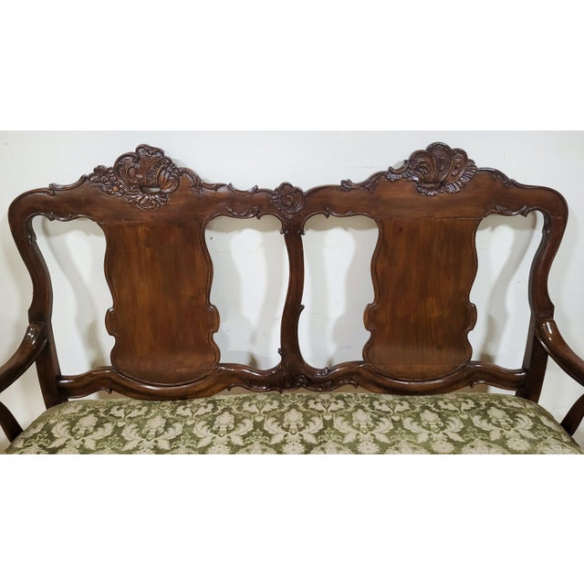 Rare Antique Dutch Belgium 18th C Provincial Carved Walnut Settee Sofa Loveseat For Sale - Image 9 of 16