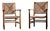 Rustic Oak Lounge Chairs with Hand-Woven Rush Seats, France, 1940s, Set of 2 For Sale