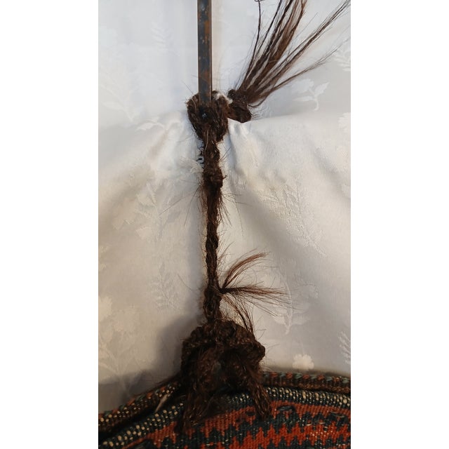 Textile Antique Baluch Tribal Salt Bag With Cowrie Shell Tassels in Brown & Indigo For Sale - Image 7 of 18