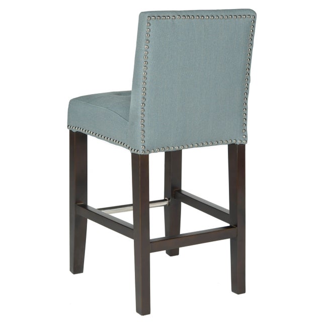 23.9" Linen Counter Stool & Silver Nailheads in Sky Blue & Espresso