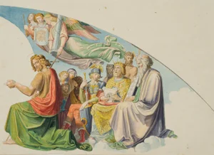 E. Daege, Fresco Design With Christ, Moses and the Veronica's Sweat Shroud, 19th-Century, Watercolor