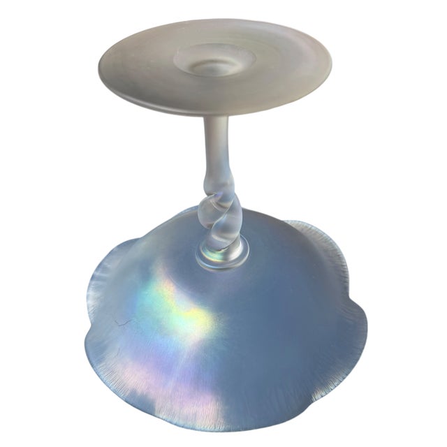 Steuben Glass Antique Carder Steuben Verre De Soi Iridescent Glass Compote For Sale - Image 4 of 4