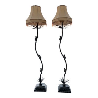 1960s Maitland Smith Monkey Books Floor Lamps - a Pair For Sale