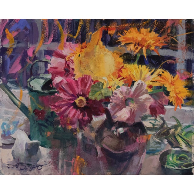 Contemporary Her Windowsill Bouquet by Jeff Slemons | Gouache on illustration board Floral arrangement on a windowsill For Sale - Image 3 of 3