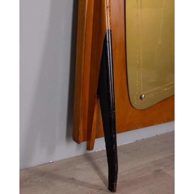 Vintage Italian Wall Coat Rack in Wood and Decorated Glass, 1950s For Sale - Image 14 of 18