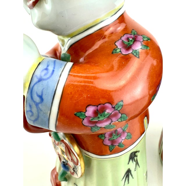 Vintage Asian Famille Rose Porcelain Figures, Republic Period Style, a Pair For Sale - Image 4 of 12