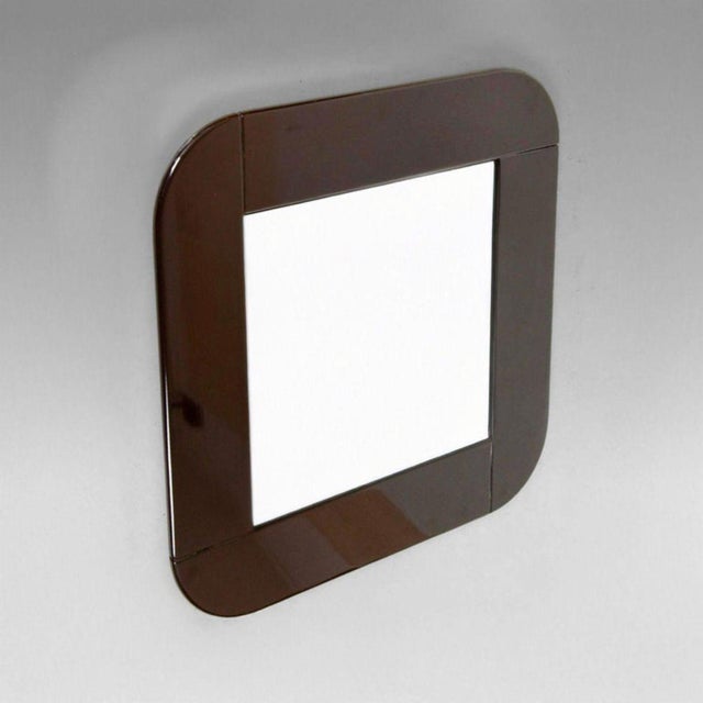 Postmodern Italian Square Mirror with Dark Brown Lacquered Frame, 1980s For Sale - Image 9 of 9