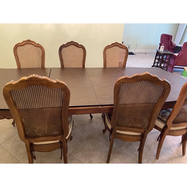 French Provincial Extendable Dining Table & 6 Chairs For Sale - Image 4 of 16