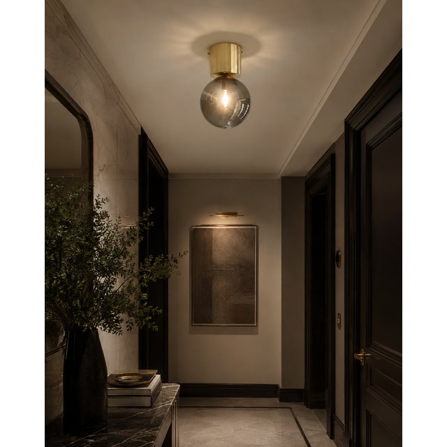 21st Century Italian Uno Polished Brass and Smoky Murano Globe Flush Mount by Fabio LTD For Sale - Image 6 of 6