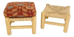 Pair of Heavy Thick Solid Chestnut Legs Rope Seats Benches Stools Mint!