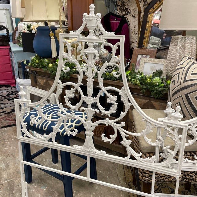 Pair of stunning twin size metal headboards with amazing details. From the garland draped urn on the top to the scrolls,...
