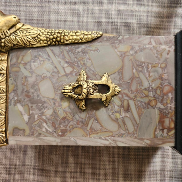 1970s Neoclassical Empire Revival Rose Breccia Marble & Gilt Metal Mantel Clock For Sale - Image 15 of 17