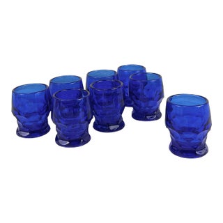 Mid-Century Viking Georgian Cobalt Blue Glass Shot Glasses - Set of 8 For Sale