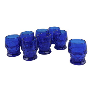 Mid-Century Viking Georgian Cobalt Blue Glass Shot Glasses - Set of 8