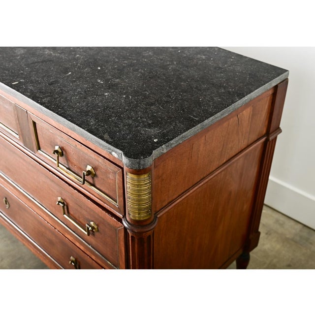 French 19th Century Louis XVI Style Walnut & Marble Commode For Sale - Image 9 of 12