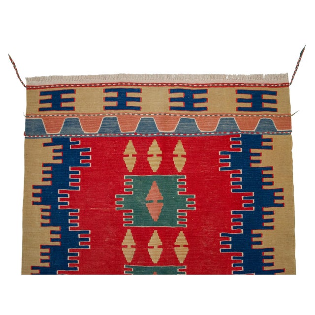 Ruby Red Vintage Hand-Made Turkish Kilim Rug For Sale - Image 8 of 11