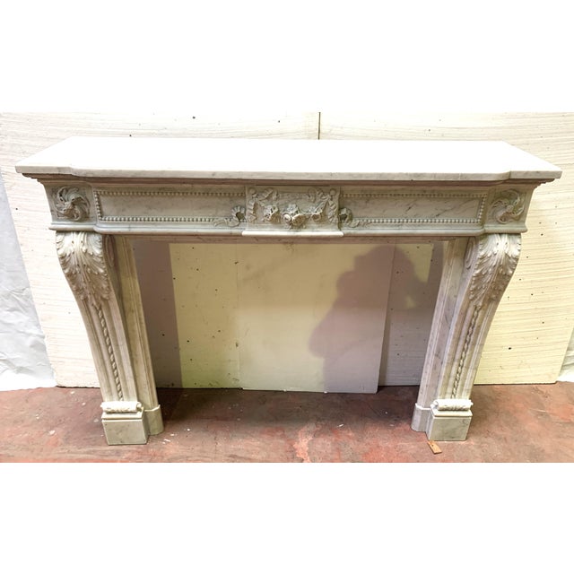 Louis XVI Style Fireplace in White Carrara Marble, 1800s For Sale - Image 15 of 18