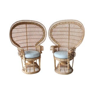 Handwoven 1970s Wicker Peacock Chairs - A Pair For Sale