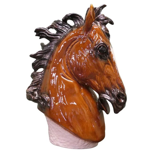 Brown Italian Life Size Handmade Ceramic Horse Head, 1940s For Sale - Image 8 of 8