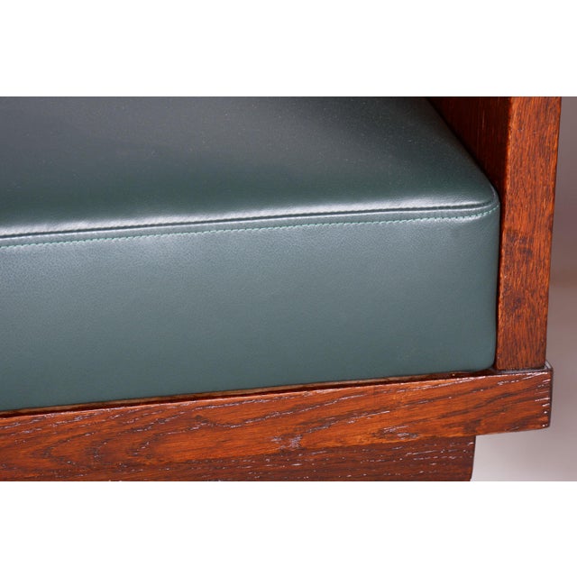 Wood Art Deco Oak Armchairs with Leather Upholstery, 1920s, Set of 4 For Sale - Image 7 of 9