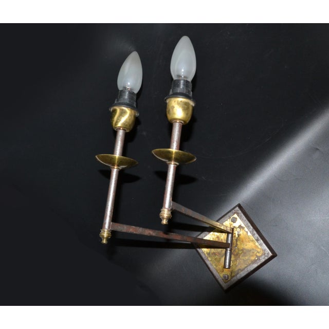 1970s French Mid-Century Modern Metal & Brass Swing Arm Sconces, Wall Lights - Pair For Sale - Image 5 of 13