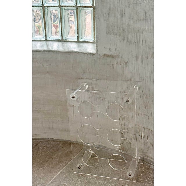 Vintage Postmodern 1980s Clear Plexiglas/Lucite 6-Bottle Wine or Champagne Rack, Holder For Sale - Image 9 of 12