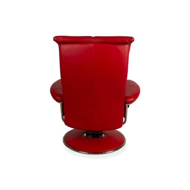 Set of Lounge Chair and Ottoman in Red Leather from Stressless For Sale - Image 9 of 16