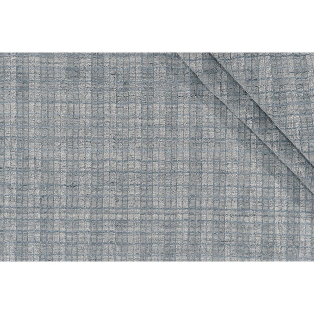 Blue Blue Gray Tartan Indoor Outdoor Polyester Rug, 9' X 12' For Sale - Image 8 of 8