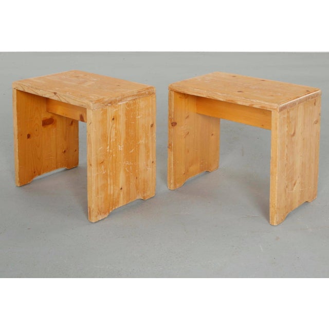 Mid-Century Modern Charlotte Perriand for Les Arcs 1600, Attributed Pair of Carved Pine Stools, 1960s For Sale - Image 3 of 13