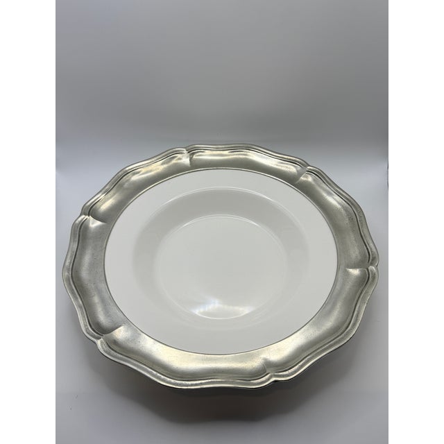 1990s Arte Italica Italian Ceramic Pasta Plates With Pewter Rim – Set of 9 For Sale In Chicago - Image 6 of 6