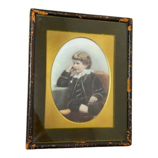 Antique 19th Century Original Miniature Young Boy Painting on Porcelain Portrait For Sale