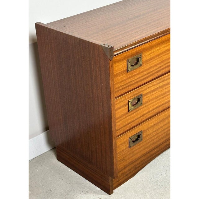 So-called marine chest of drawers in teak and teak veneer by GAUTIER 1960. (French manufacture) Brass angles and handles....