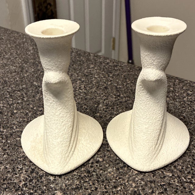 Royal Haeger Vintage MCM Royal Haeger White Textured Ceramic Matte Taper Holders -Pair For Sale - Image 4 of 4