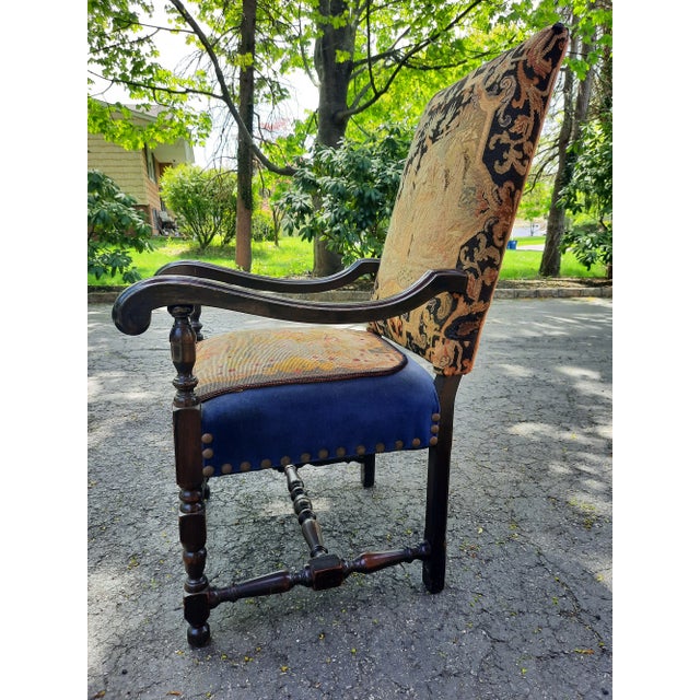 Wood Antique Needlepoint Arm Chair For Sale - Image 7 of 13