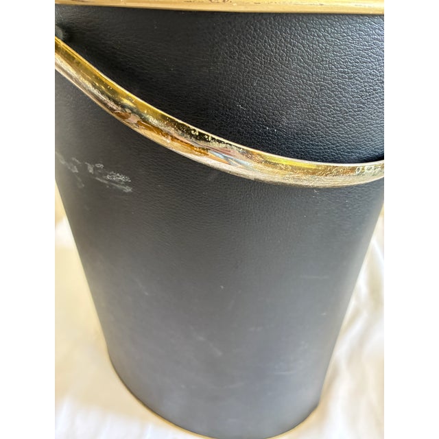 Vintage Mid-Century Black & Gold Wastebasket With Handle For Sale - Image 9 of 12