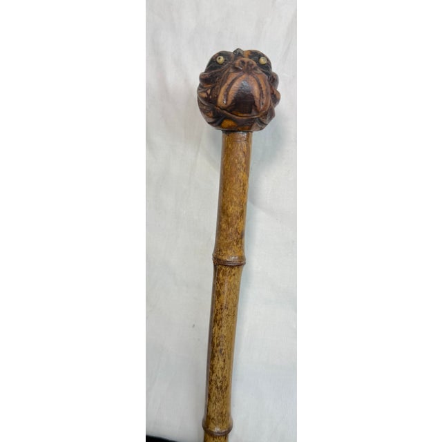 19th Century Antique 19th Century Hand Carved Folk Art Bull Dog Walking Stick Cane Sculpture For Sale - Image 5 of 10